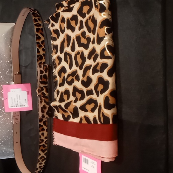Kate Spade Lovely Leopard Bow Haircalf Belt & Big Cat Oblong Scarf Inc Gift Box - Picture 2 of 8